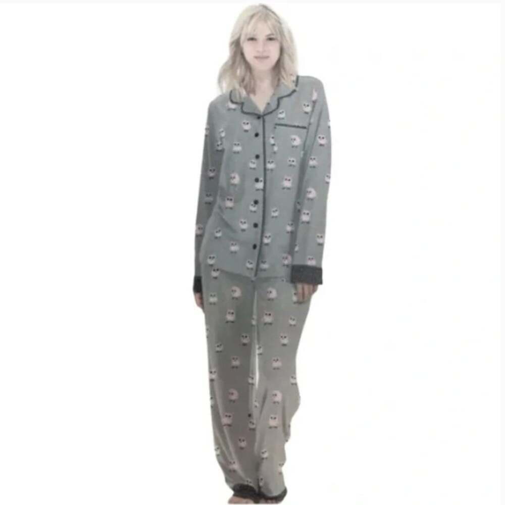 Munki Munki Women's Soft Flannel Barn Owl Pajamas Gray Size M